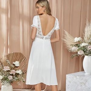SHEIN Open Back Lace Detail Flare Hem Midi Dress